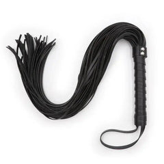 Black leather flogger from the 🥄WHIPS - PADDLES - FLOGGERS collection, designed for impact play and sensory exploration.