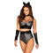 Woman wearing a seductive kitten costume, part of the 👩‍⚕️WOMEN'S COSTUMES collection, featuring high-waisted shorts and shiny detailing.