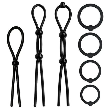 07 Set Solid Silicone Cock Rings black assortment with adjustable sizes for versatile performance and comfort in intimate settings