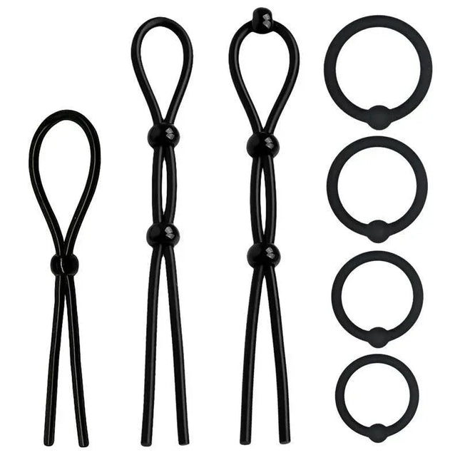 07 Set Solid Silicone Cock Rings black assortment with adjustable sizes for versatile performance and comfort in intimate settings