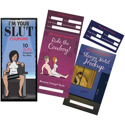 Set of 10 Coupons for Him Im Your Slut with playful and intimate designs for couples