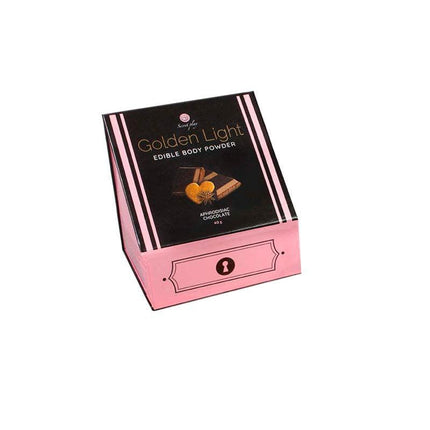 100% Edible Powder Kit and Feather Tickler Chocolate, Cinnamon and Ginger Flavor in a pink and black box