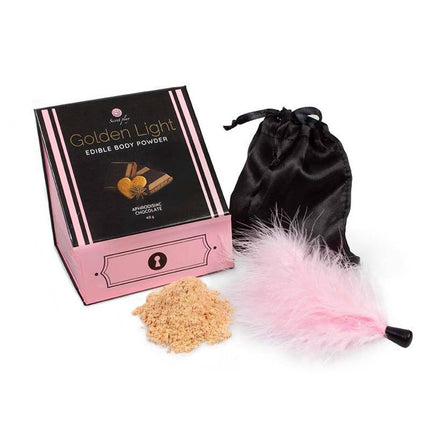100% Edible Powder Kit and Feather Tickler Chocolate, Cinnamon and Ginger Flavor with satin bag and pink feather tickler
