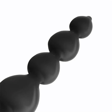 Clyde Beaded Butt Plug with Easy Pull Ring Silicone Black; features a soft, flexible beaded design for targeted stimulation.