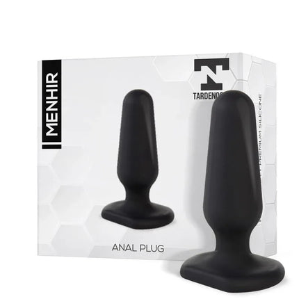 Menhir Anal Plug Silicone Black with packaging, a comfortable, high-quality silicone plug for enhanced anal stimulation.