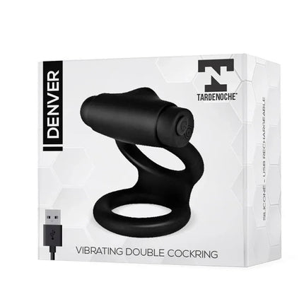 Packaging of Denver Double Cockring with Vibrating Bullet USB Silicone Black
