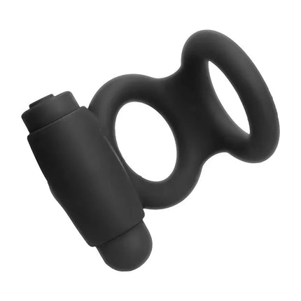 Denver Double Cockring with Vibrating Bullet USB Silicone Black for enhanced pleasure