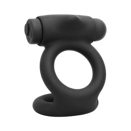 Denver Double Cockring with Vibrating Bullet USB Silicone Black, featuring dual rings and compact vibrator for enhanced stimulation.