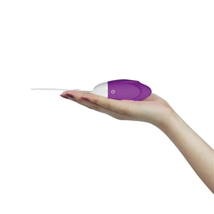 Vibrating Egg iJoy Remote Control USB Purple held in hand for size reference and showcasing sleek design.