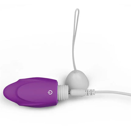 Vibrating Egg iJoy Remote Control USB Purple with USB connection and cord shown in a sleek purple silicone design from Lovetoy's collection.