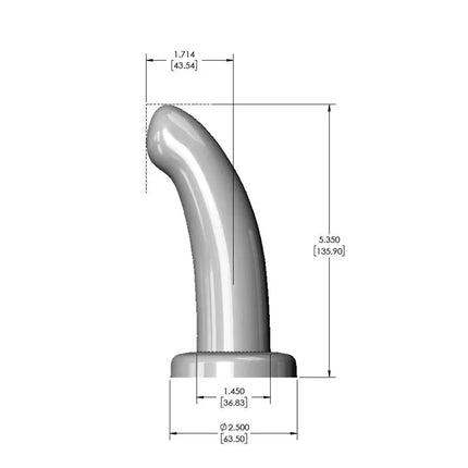 HerSpot Dildo Golden Rose Size with dimensions, showcasing curved design and rounded head ideal for G-spot stimulation.
