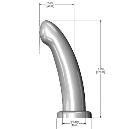 Herspot Dildo Golden Rose Big Size, featuring flexible design, curved shaft for G-spot stimulation, with dimensions labeled.