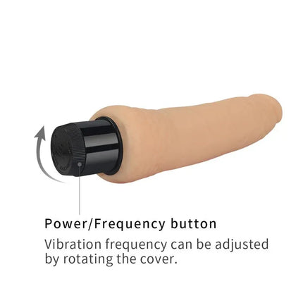 Vibe Real Feel 8 Flesh vibrator with adjustable power/frequency button in realistic skin-like material.
