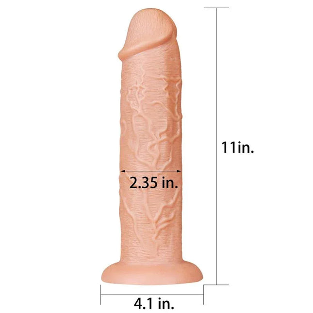 Dildo King 11 Flesh by LoveToy - realistic king-size dildo with life-like texture and pronounced veins, measuring 11 inches in height.
