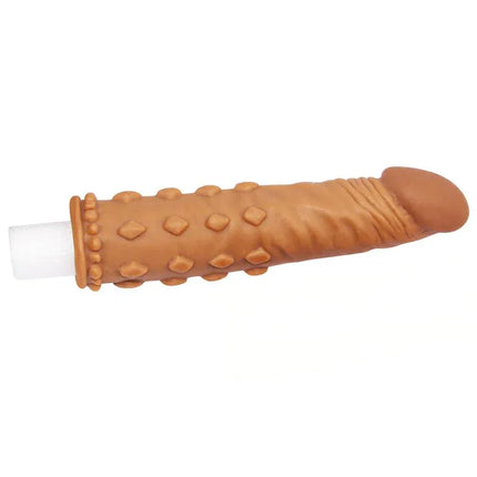 Penis Sleeve Add 2 Pleasure X Tender Brown with realistic glans and veined shaft for authentic stimulation and enhanced sensation.