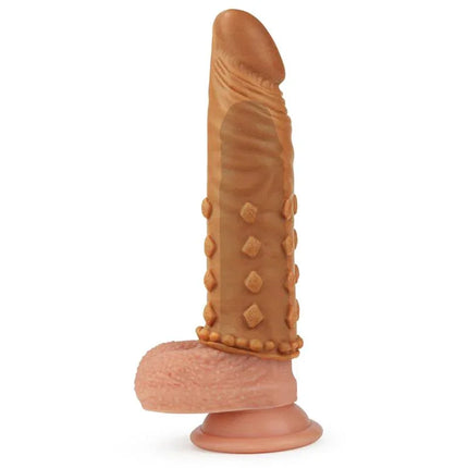Penis Sleeve Add 2 Pleasure X Tender Brown with lifelike texture and veined shaft for enhanced stimulation and realism