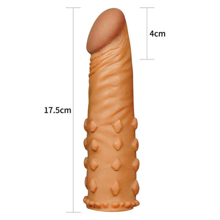 Penis Sleeve Add 2 Pleasure X Tender Brown with lifelike features, dimensions 17.5cm length and 4cm width; realistic anatomy for enhanced experience.