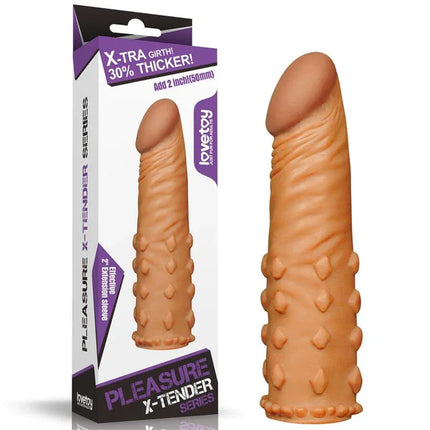 LoveToy Penis Sleeve Add 2 Pleasure X Tender Brown - realistic lifelike sleeve with veined shaft for enhanced stimulation