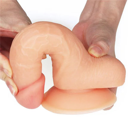 Realistic texture Dildo The Ultra Soft Dude 8 Flesh made from TPE, showcasing flexibility and veiny design for immersive experience.