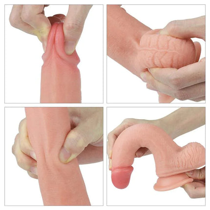Various angles of Dildo Nature 8 Liquid Silicone Flesh showing flexibility and lifelike texture.