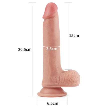 Dildo Nature 8 Liquid Silicone Flesh with dimensions 20.5cm length, 6.5cm base, dual-density design for lifelike feel.