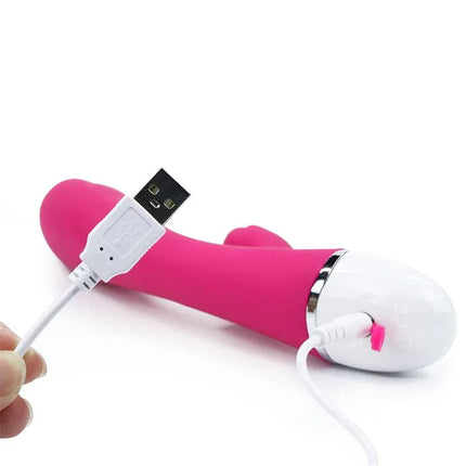 Vibe Dreamer II USB Rose Red premium rechargeable silicone vibrator with USB charging cable, designed for discreet pleasure and intense stimulation.