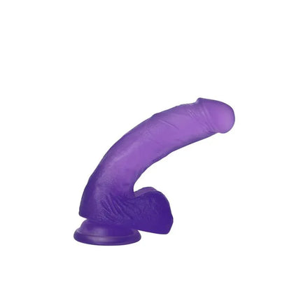 Dildo Jelly Studs 7 Purple flexible curved dildo with realistic texture and secure base for versatile pleasure and harness compatibility.
