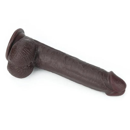 Dildo Sliding 9 Black featuring realistic texture and dual-density TPE for lifelike pleasure in solo or shared play.