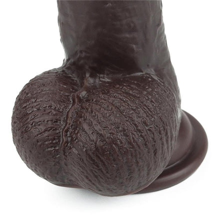 Close-up of Dildo Sliding 9 Black showcasing lifelike texture and dual-density TPE construction with suction base.