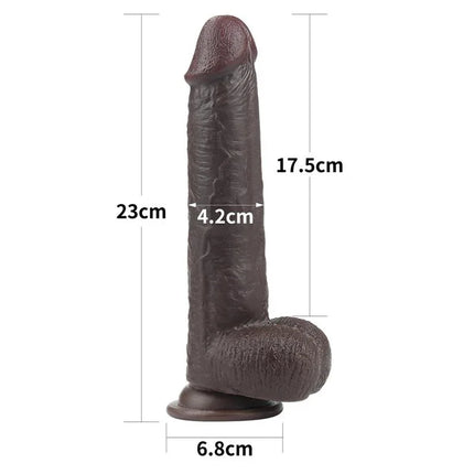 Dildo Sliding 9 Black with realistic double-layer TPE and dual-density technology measuring 23cm x 4.2cm with suction base.