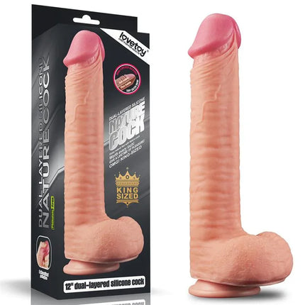 Dildo Nature 12 Dual Layer Flesh - lifelike silicone dildo by Love Toy King with realistic soft exterior and firm core.