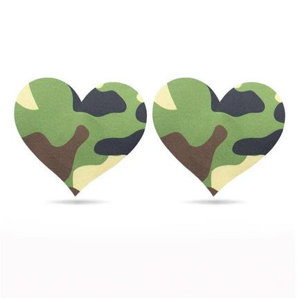 Pack Nipple Covers Star and Heart Camouflage heart-shaped satin covers in camouflage design, seamless coverage under tops or swimwear.