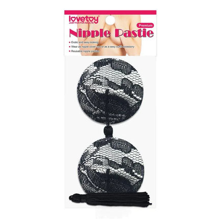Nipple Covers Reusable Black with lace design, hypoallergenic and skin-friendly, 5.8 cm diameter, discreet under dark fabrics.
