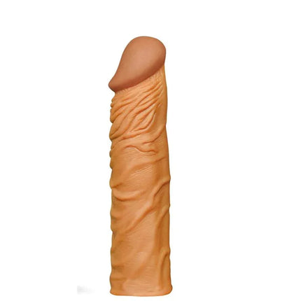 Realistic LoveToy Penis Sleeve Add 2 Pleasure X Tender Brown with lifelike texture and veined shaft for enhanced stimulation.