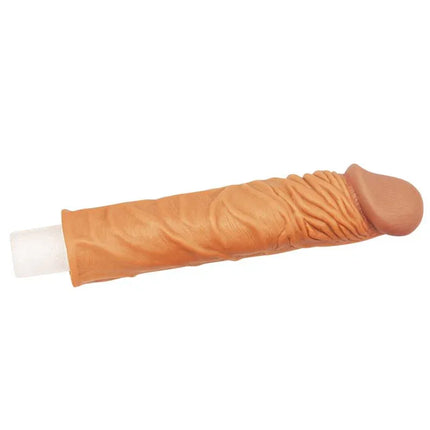 "LoveToy Penis Sleeve Add 2 Pleasure X Tender Brown with realistic texture for enhanced sensation"