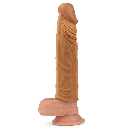 Realistic LoveToy Penis Sleeve Add 2 Pleasure X Tender Brown with lifelike texture and veined shaft for enhanced sensation.