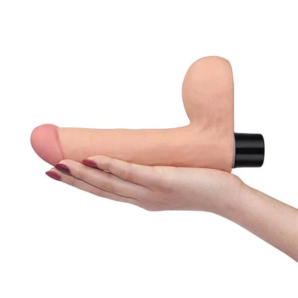 Vibe Real Softee 8 Flesh vibrator with realistic, lifelike design and skin-soft texture on a hand.
