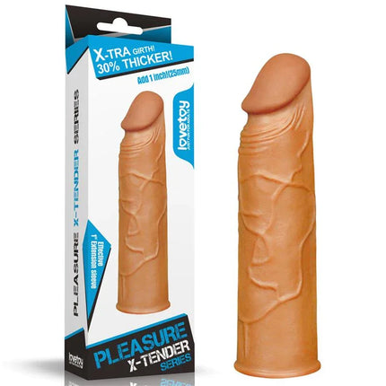 Penis Sleeve Pleasure X Tender Brown with realistic veined design and heating feature for enhanced stimulation and control.