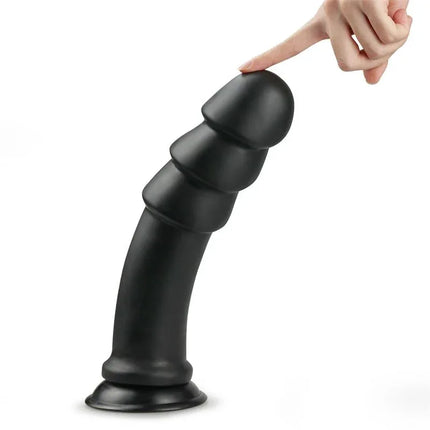 Dildo King Sized Anal Ripples 11.25 Black with flexible ripples and soft PVC material