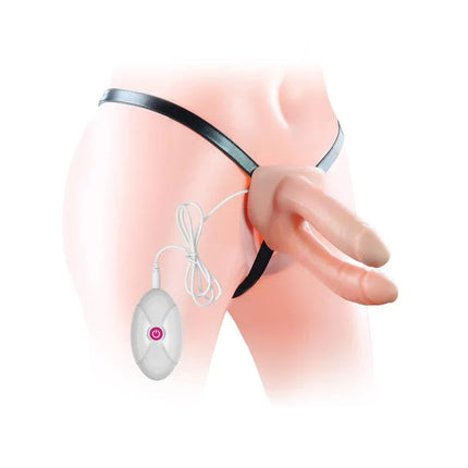 Double Hollow Dildo Strap On Vibrating with remote control for couples