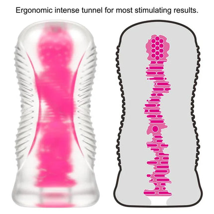 Internal view of the Lumino Play Masturbator Pink Glow 6.0 showing textured tunnel design for ergonomic stimulation.