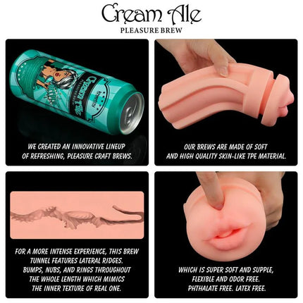 Pleasure Brew Masturbator Mouth Cream Ale can-style masturbator with realistic textures and skin-like TPE material.