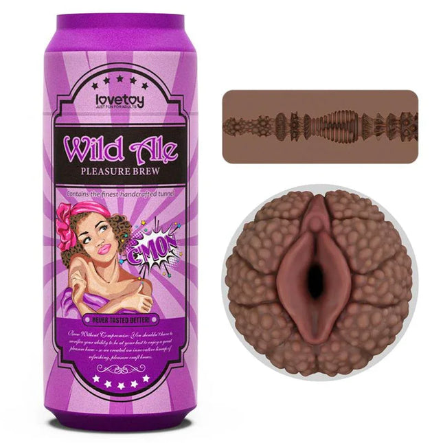 Pleasure Brew Masturbator vagina Wild Ale lifelike toy in purple packaging with detailed interior design.