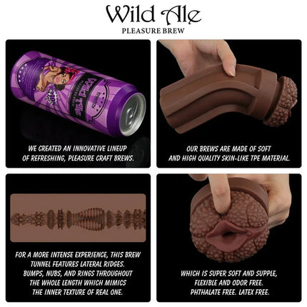 Pleasure Brew Masturbator vagina Wild Ale lifelike toy with soft TPE material for realistic solo pleasure, beer-inspired design.