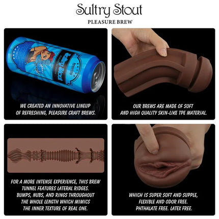 Pleasure Brew Masturbator Vagina Sultry Stout - beer-shaped can with soft TPE material for lifelike solo play.