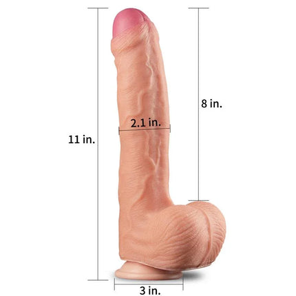 Dildo Nature 11 Dual Layer Flesh with realistic texture and dual-density silicone construction, dimensions 11x2.1 inches