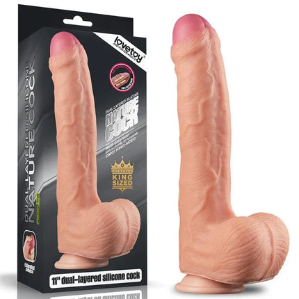 Dildo Nature 11 Dual Layer Flesh by Love Toy King, lifelike dual-density silicone design, perfect for solo or couple pleasure sessions.