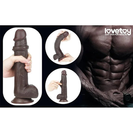 Dildo Sliding 9 Black with suction base and realistic texture, perfect for solo or shared play.