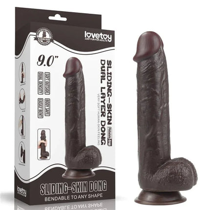 Dildo Sliding 9 Black with realistic double-layer TPE and dual-density design for lifelike sensation.