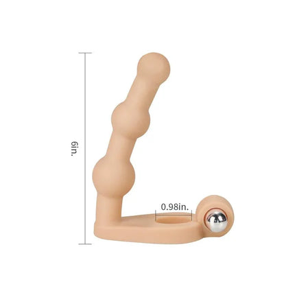 Anal Stimulator The Ultra Soft Bead 6 with Vibration Flesh showcasing design and dimensions, 6 inches length, 0.98 inch base.